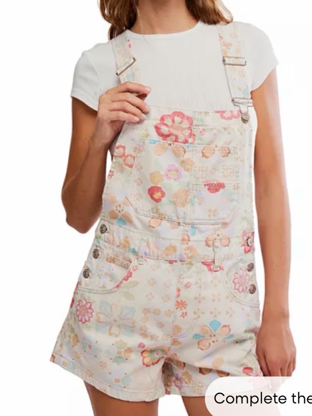 We The Free Cream Floral Short Overalls with Pastel Flowers